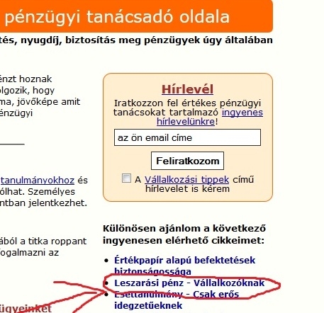 Leszarási pénz - Vállalkozóknak