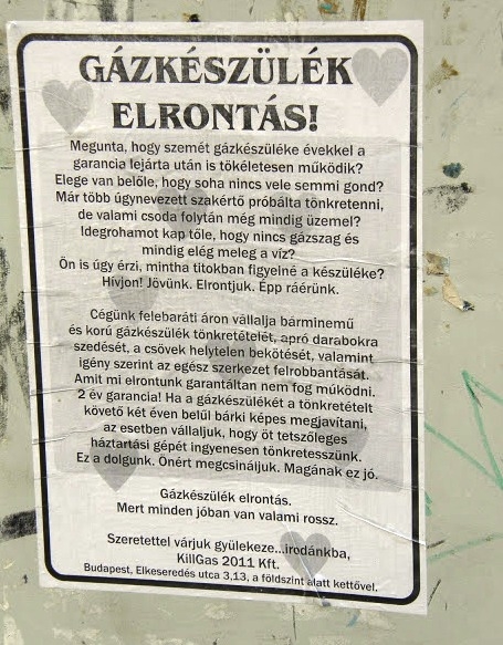 Gázkészülék elrontás  - KillGas 2011 Kft