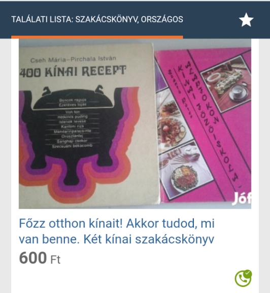 Szakácskönyv eladó