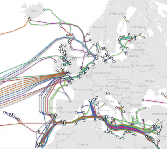 Víz alatti kommunikációs kábelek, amelyek összekötik az országokat