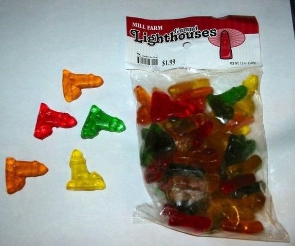 Világítótorony formájú gumicukor