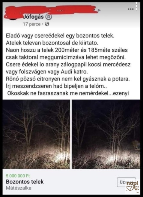 Telek eladó
