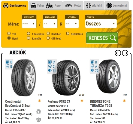  Online gumiabroncs webáruház (x)
